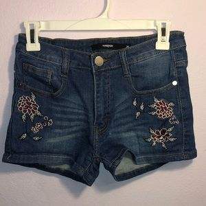 Embroidered denim shorts